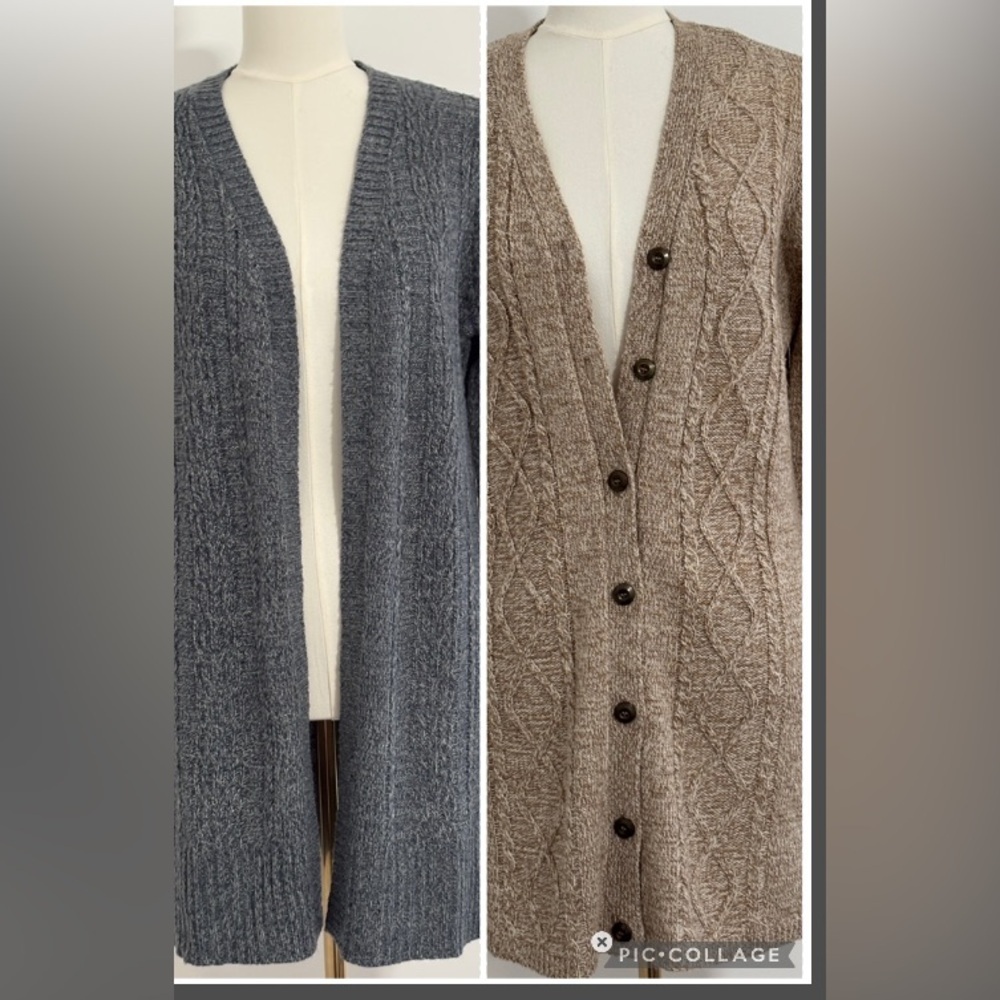 BUNDLE (2) Karen Scott Sweaters Beige Blue Petite Large     SKU 23
